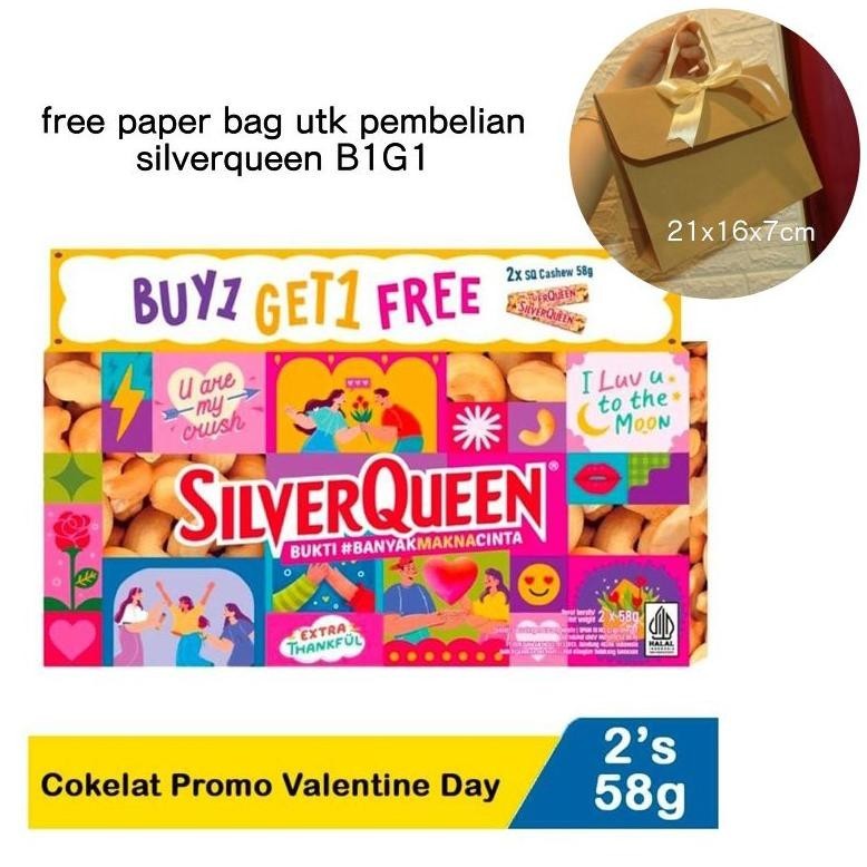 

PROMO MURAH coklat silverqueen cashew 58gram / coklat hadiah kado valentine wisuda anniversary ulang tahun buy one get one b1g1