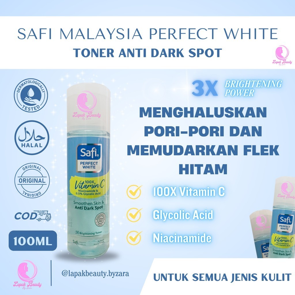 Safi Perfect White Brightening Toner Anti Darkspot Flek Hitam Bekas Jerawat Kulit Kusam 100ml
