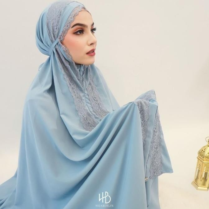 {POY} HIJABERLIN - Safar Prayer Set Mukena Travel Mini Blue Soft