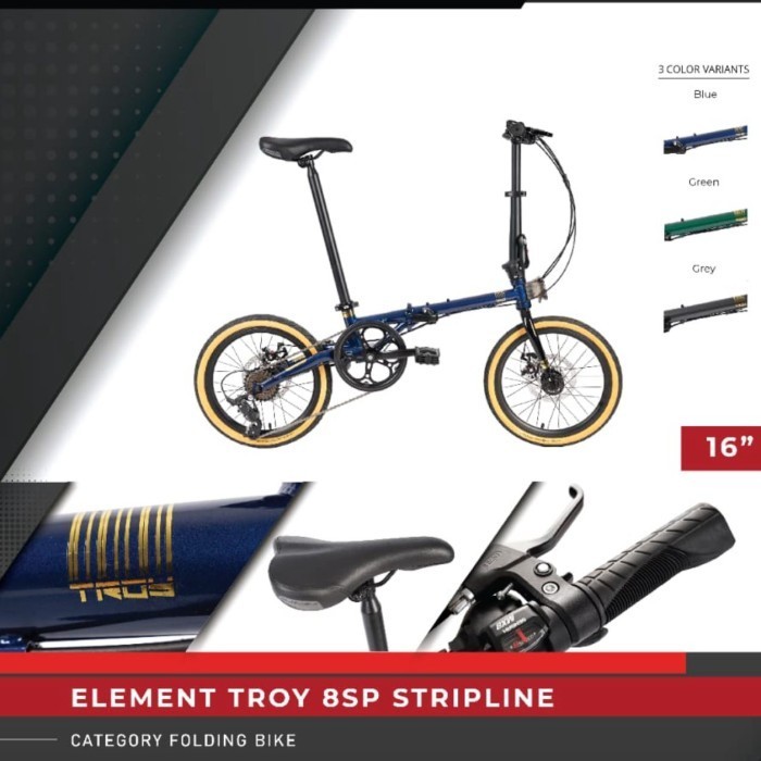 Sepeda Lipat Folding Bike 16 inch Element Troy 8 Speed Stripline