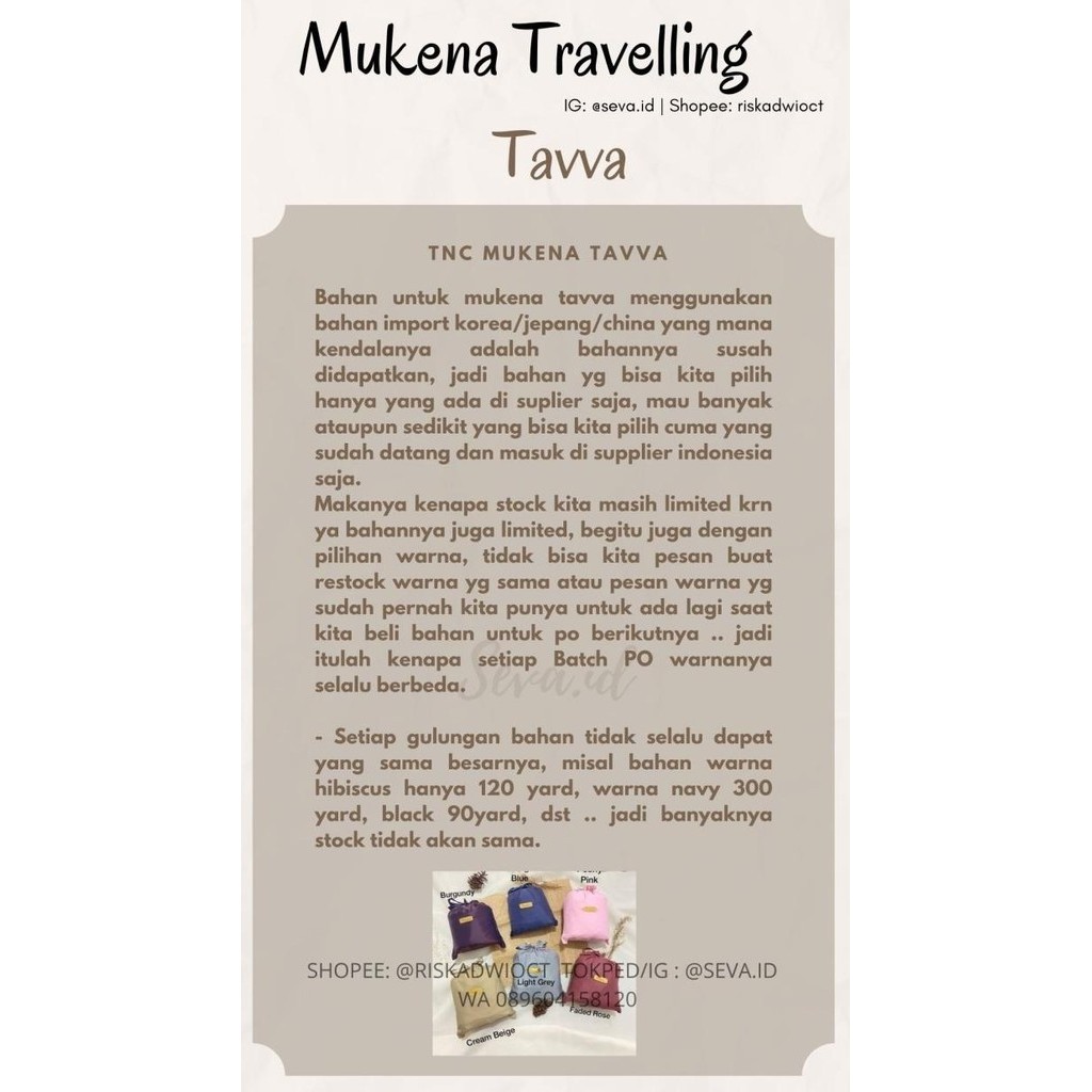 TAVVA MUKENA TRAVELING MUKENA TAVVA JUMBO MUKENA MINI TAVVA ORIGINAL
