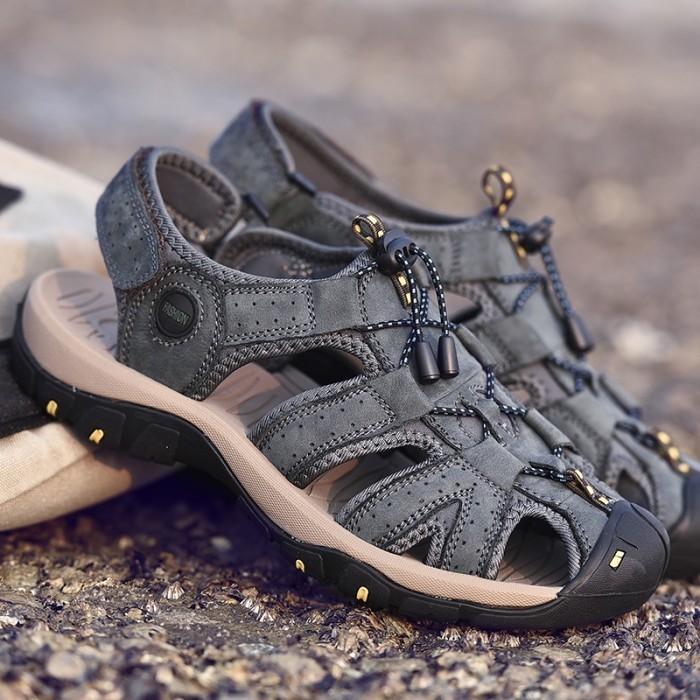 Sandal Hiking Gunung Pria Pantai Mendaki Nyaman Olahraga Kulit Asli 45