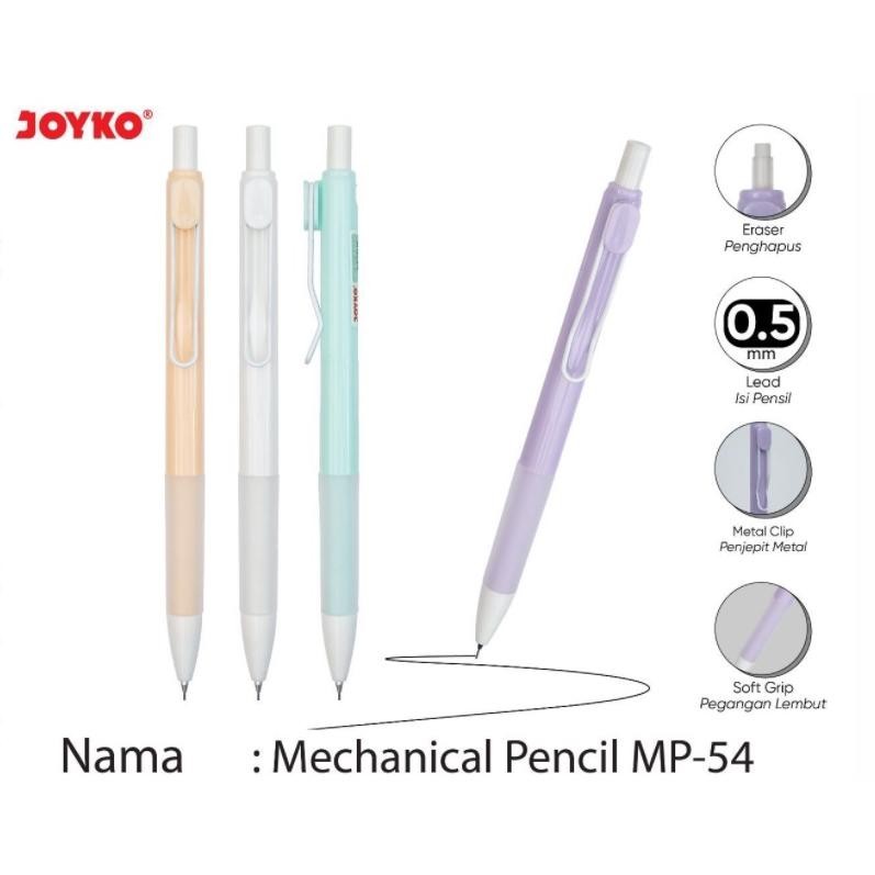 

JOYKO MP-54 MECHANIC PENCIL 0.5 MM METAL CLIP PLASTIC MP 54 PENSIL MEKANIK CETREK PLASTIK MECHANICAL PILOT WARNA WARNI PASTEL GROSIR MURAH ATK ALAT TULIS KANTOR SEKOLAH