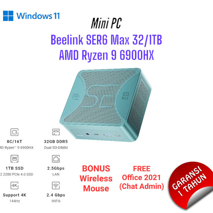Mini PC Beelink SER6 Max 6900HX AMD Ryzen 9 32/1TB Wifi6 USB4 Win 11