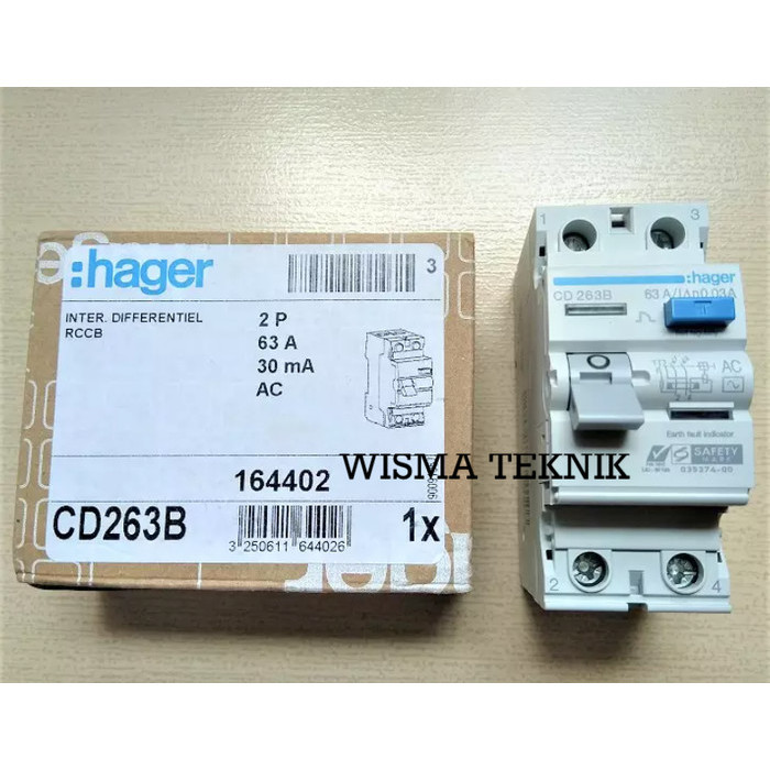 ELCB / RCCB 2P 63A HAGER TYPE CD263B