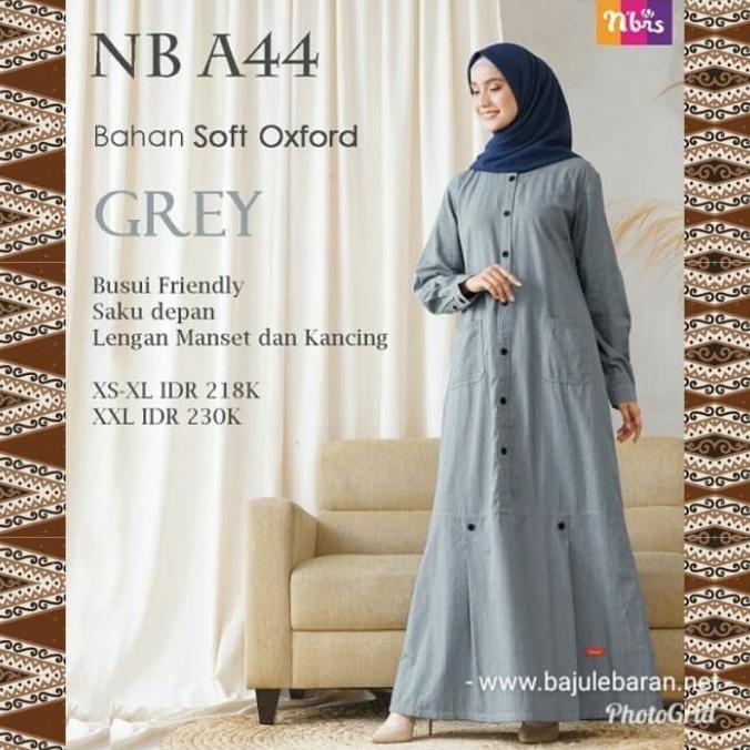 Sicantikfashion72 // Gamis Nibras Nb A44 Abu Grey Soft Oxford Polos Busui Baju Lebaran 2020 Pengiriman Cepat