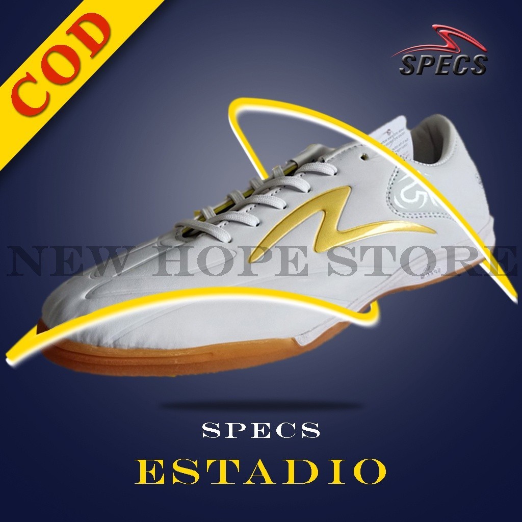 [ONLINE EXCLUSIVE] Sepatu Futsal Specs Accelerator Estadio Putih Gold Grade Original 100% Futsal