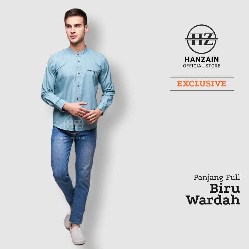 MILIKI BAJU KEMEJA KOKO KEMKO PRIA LENGAN PANJANG KANCING FULL BIRU WARDAH TOSKA  HANZAIN TERMURAH