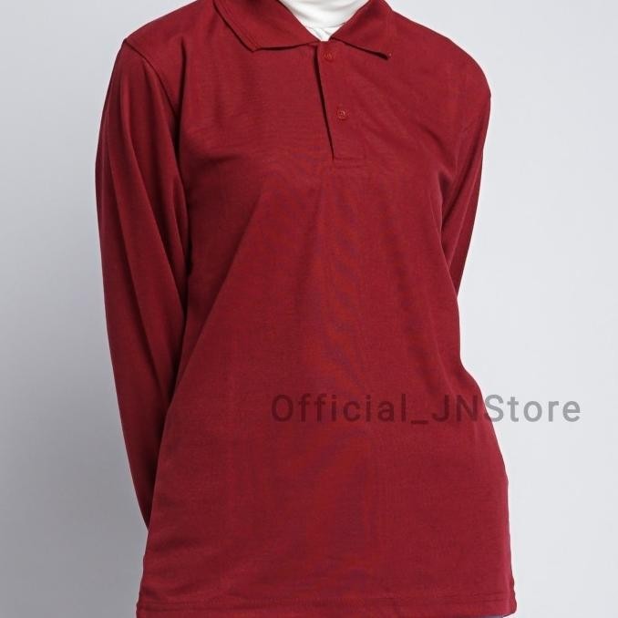 Limited - Kaos Polo Lengan Panjang Wanita + Warna Merah Maroon + Long Sleeves - L