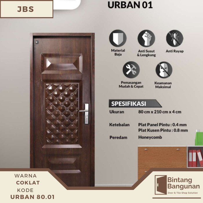 Terlaris Pintu Kamar Pintu Rumah Baja Fortress 80x210 - URBAN 80