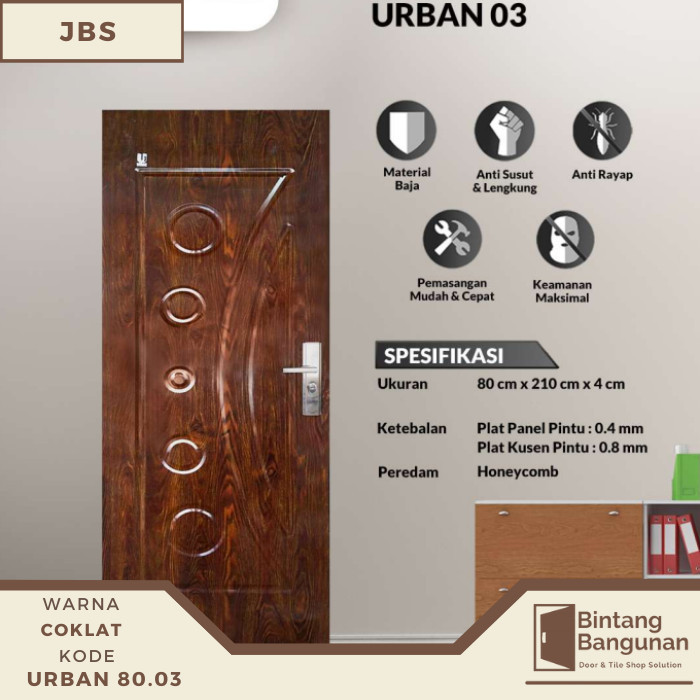 Terlaris Pintu Kamar Pintu Rumah Baja Fortress 80x210 - URBAN 80.03