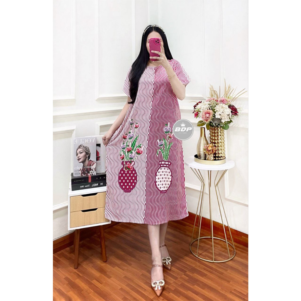 Daster Wanita Terbaru 2024 Dewasa Homedress Bahan Adem Remaja Kekinian Jumbo Buat Tidur Dster Midi M