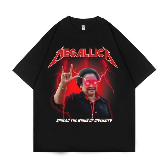 Update KAOS BAJU MEGALLICA MEGAWATI Plesetan | T-Shirt PDI Perjuangan Hitam ~