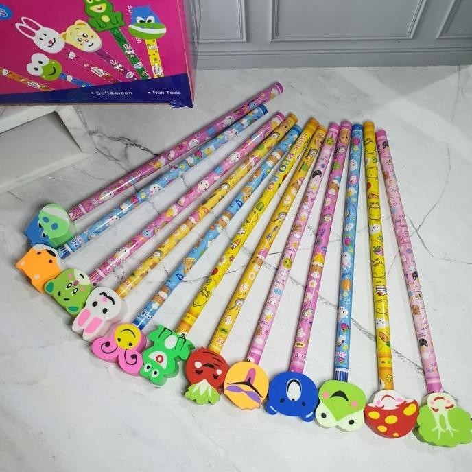 

Model Baru pensil ada penghapus (1box=24set)/pensil stip/pensil lucu/pencil - PENSIL SUPER !!