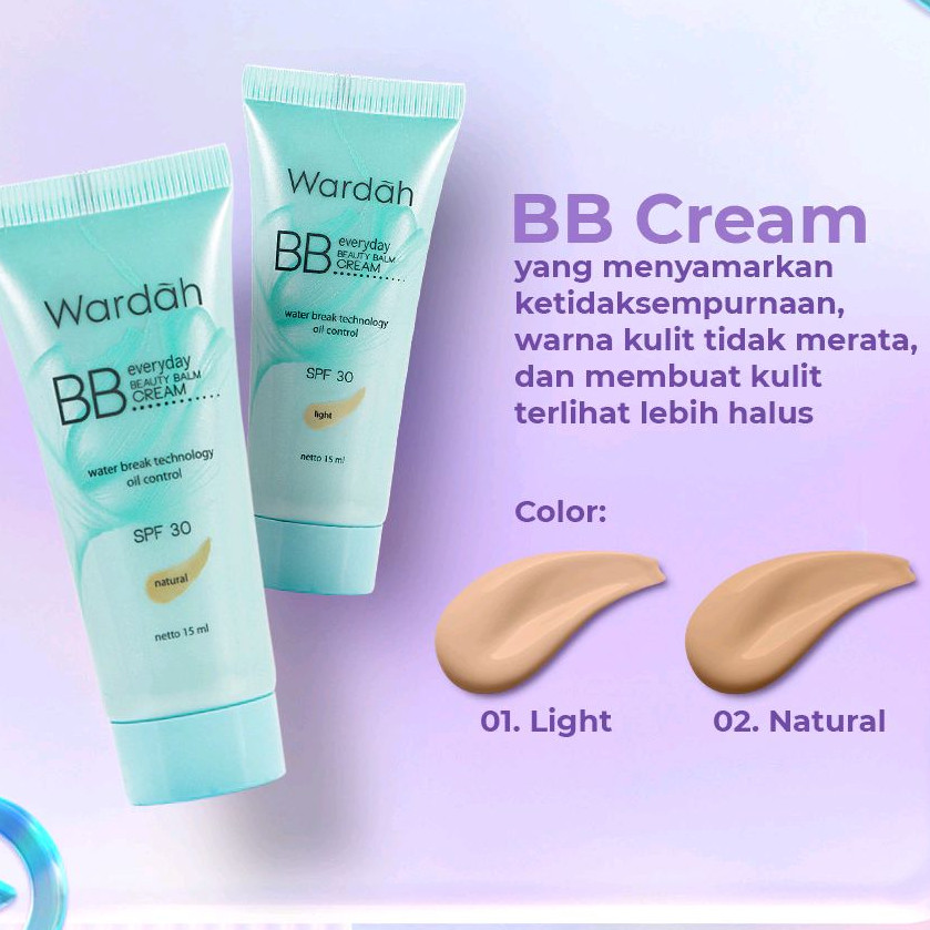 Wardah Everyday BB Cream 15 ml - SPF 30, Alas Bedak dengan Aloe Vera Extract dan Bio-Hyaluronic Acid