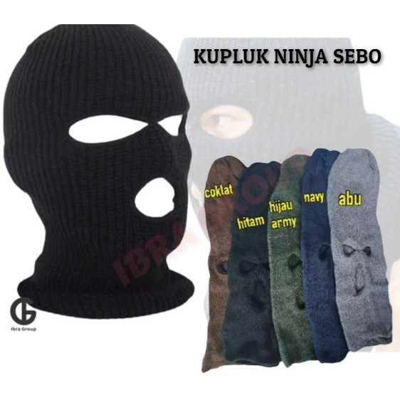 Miliki - Kupluk Ninja Pria Dewasa Tebal Kupluk Rajut Bolong 3 Sebo - Hitam, 3 lubang ~
