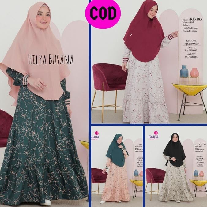 Terlaris Dress Rauna Set Jilbab / Rk -180/ 181/ 182 / 183 / Fashion Muslim Pengiriman Cepat