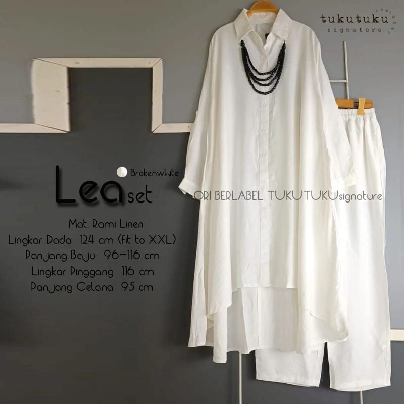 [ONLINE EXCLUSIVE] Lea One Set Setelan Jumbo Celana Kulot Tunik Polos Fuchia Fanta Putih Katun Linen
