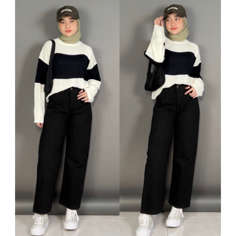 [ONLINE EXCLUSIVE] SET LUNA (sweater rajut+bella square+kulot jeanswash)