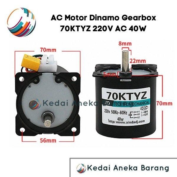 AC Gear Gigi Gearbox Dinamo Motor 70KTYZ 220V 60RPM 40W Single Phase High Torque Torsi Besar Tinggi 