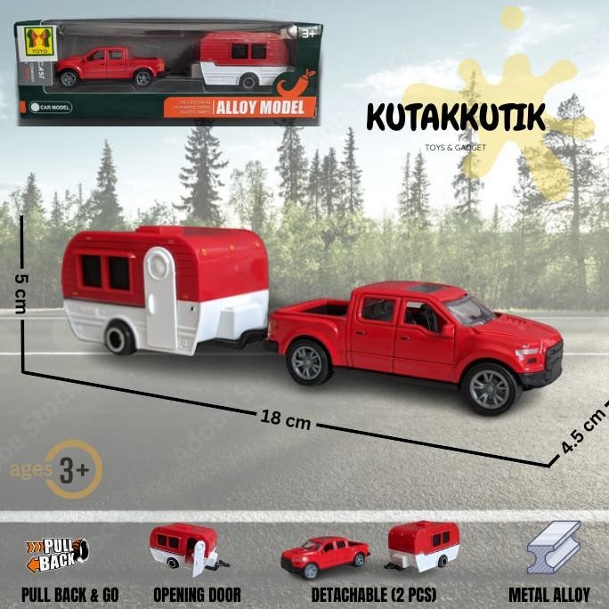 Mainan Diecast Gandengan Jeep Rubicon - Pickup Ford F 150 Camper Van