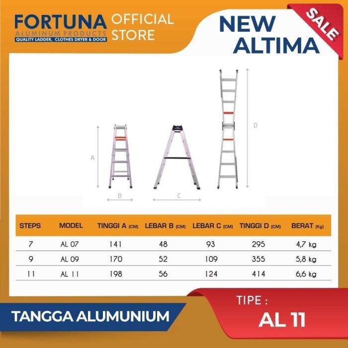 Tangga Lipat Aluminium Premium Fortuna Altima 175 Cm