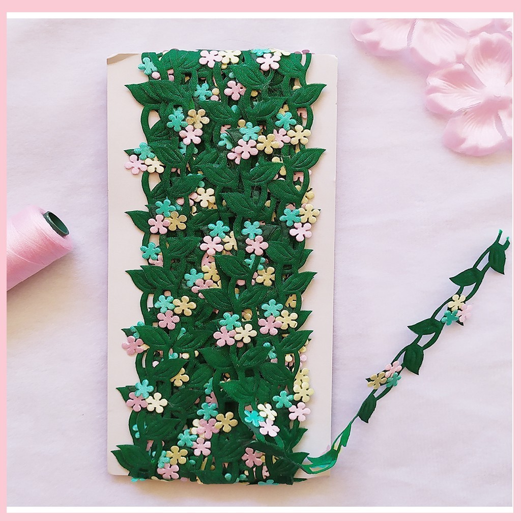 XML [PER ROLL] RENDA DAUN BUNGA 3 MELATI BAHAN SATIN LEBAR 2 CM - VINTAGE RUSTIC HIASAN MUKENA