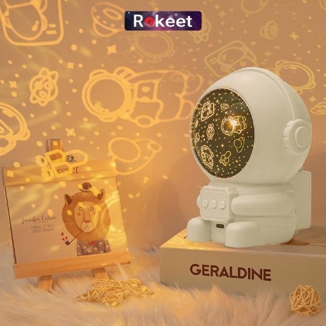 Rokeet Lampu Tidur Proyektor Astronout LED Lampu Langit Karakter Lucu