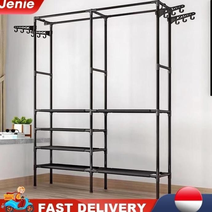 Lemari Pakaian Portable Lemari Baju Jumbo Rak Gantungan Baju Besi Xatulxa