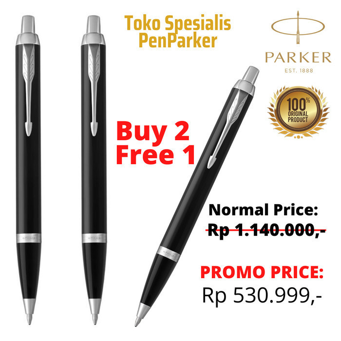 

2X Im Black Chrome Retractable Ballpoint With Chrome Trim - Free 1