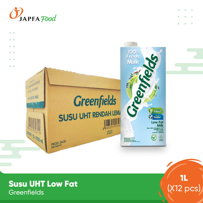 

Greenfields Susu UHT Low Fat / Rendah Lemak 950ml - Paket isi 12 - 100% Fresh Milk dari Greenfields Farm