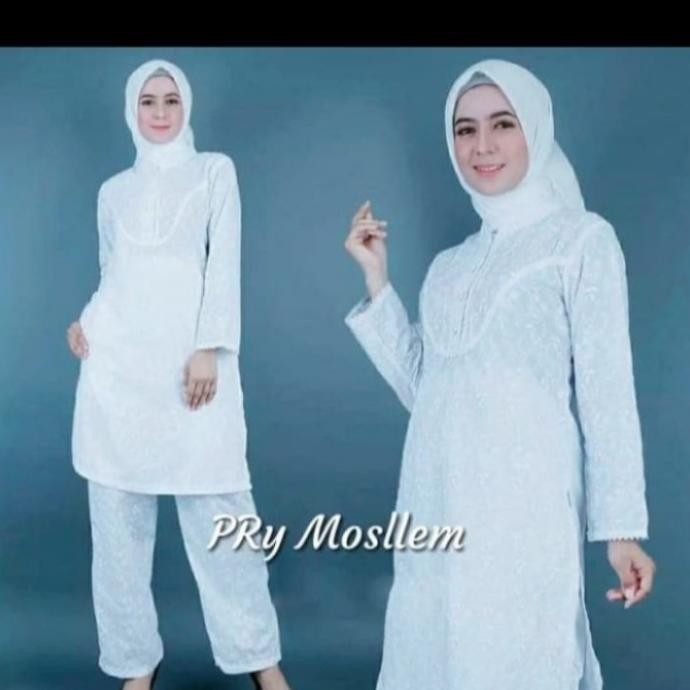 Baju gamis haji & umroh wanita-gamis putih-tanpa BERGO-setelan celana