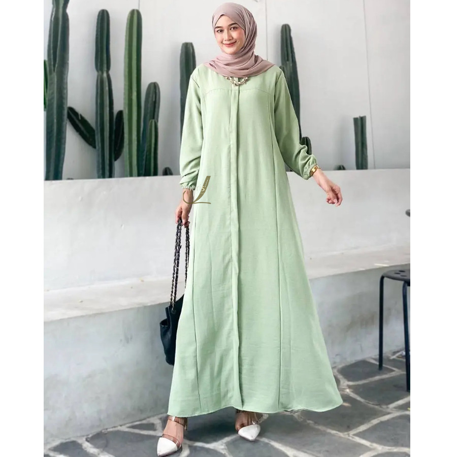 Gamis Lebaran Idhulfitri Dres Pengajian Seragam Ibu Korea Style Lengan Panjang Busui Tunik Brokat Ga