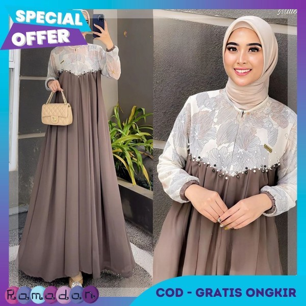 Gamis Hari Raya Mewah Kekinian Terbaru 2024 Ghamis Cewek Cantik Pakean Bres Maid Driss Muslimah Gamo