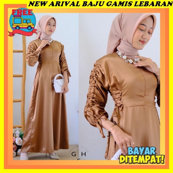 Pakaian Wanitaa Kekinian Atasan Jumbo Satin Longdress Korean Style Longdres Gamis Lebaran 2024 Model