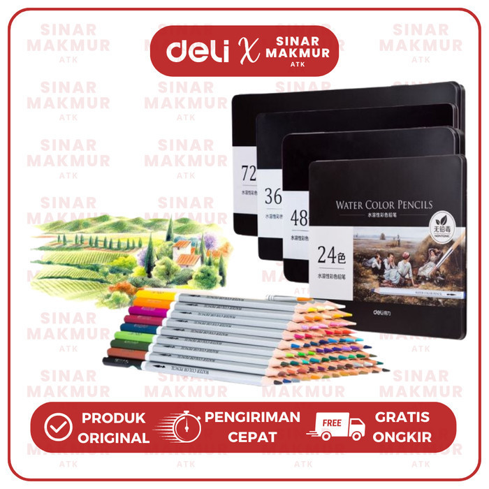 

Sale Pensil Warna Cat Air/Watercolor Pencil Deli 24/36/48/72 Warna (Set) Terlaris