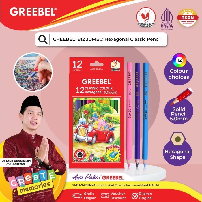 

Jual Greebel Pensil Warna 1812 Jumbo Hexagonal Isi 12 Colour Color Pencil Diskon