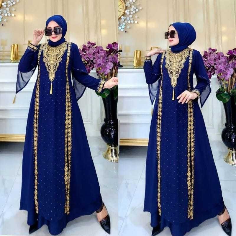 Baju Gamis Wanita Set 2In1 Terbaru 2024 Dres Brokat Remaja Mididress Pesta Turki Hijab Kaftan Pakaia