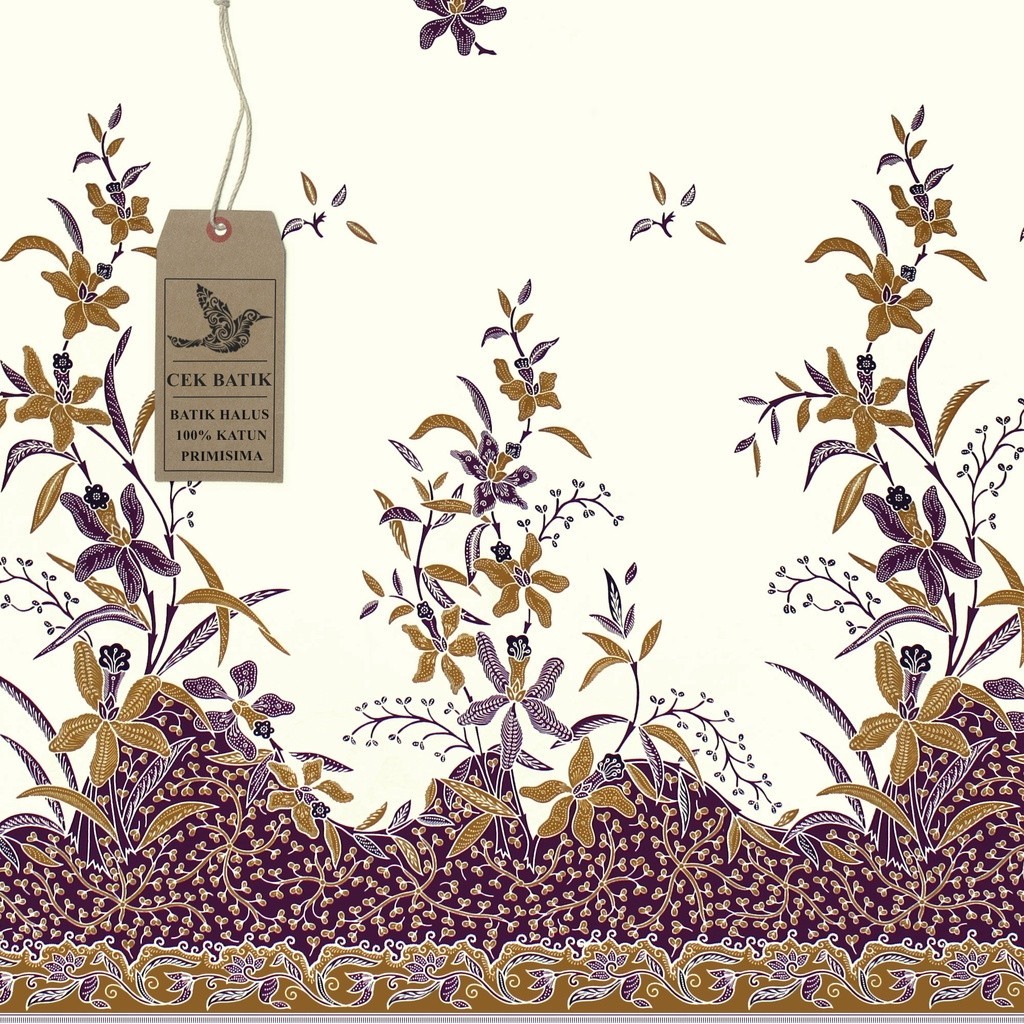 kain batik - Motif Bunga Warna Dasar Putih Gading (Kuning Kecolatan & Ungu)