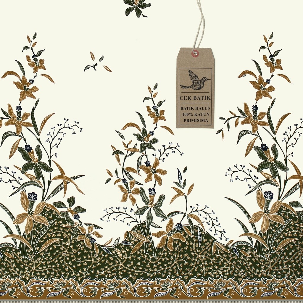 kain batik - Motif Bunga Warna Dasar Putih Gading (Kuning Kecolatan & Hijau)