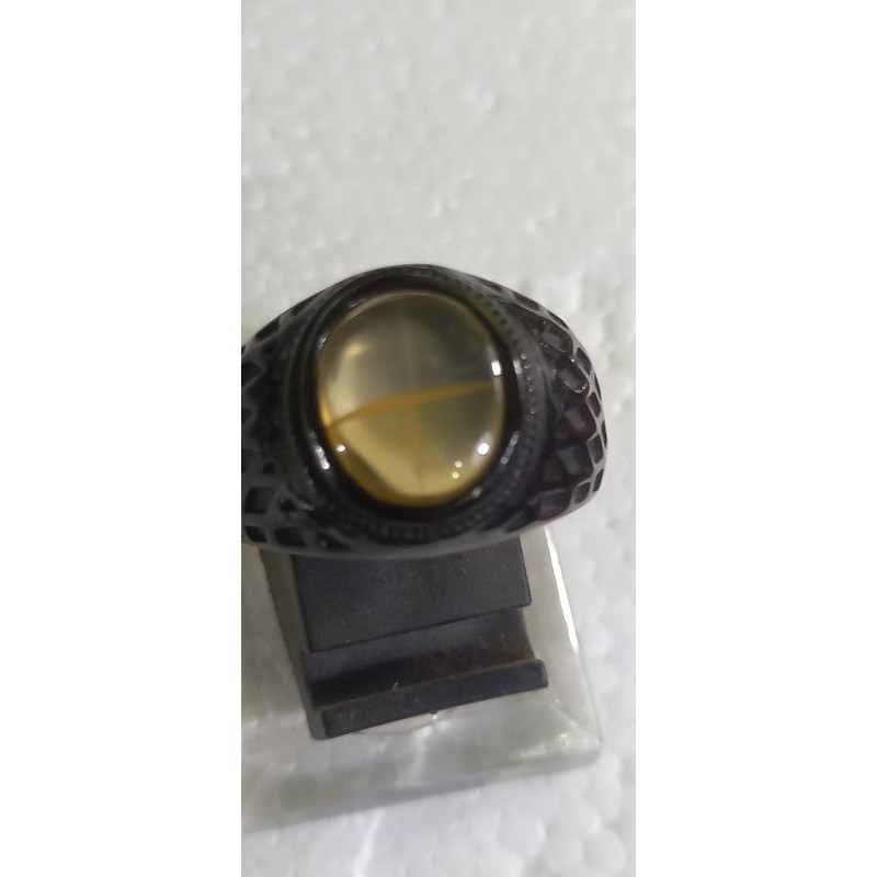 Batu tapak jalak serat emas natural ring titanium