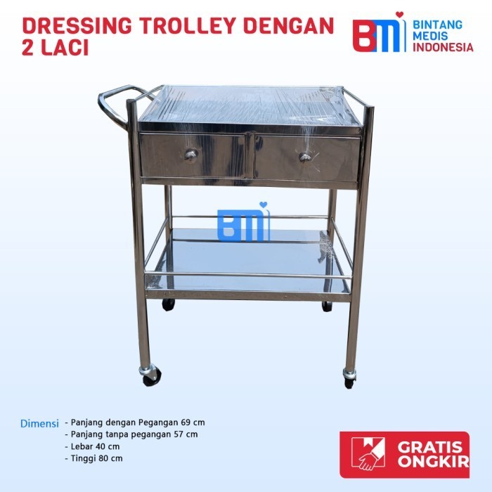 DRESSING TROLLEY STAINLESS STEEL DENGAN 2 LACI - DRESSING TROLLEY RS