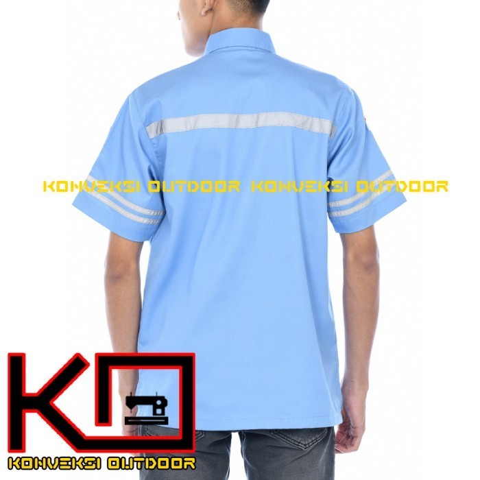 BAJU SAFETY KEREN LENGAN PENDEK WEARPACK OUTDOOR K3 PREMIUM BIRU MUDA