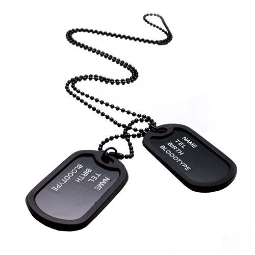 Kalung Fashion Dog Tag Tentara Army Bla Hitam Stainless Steel