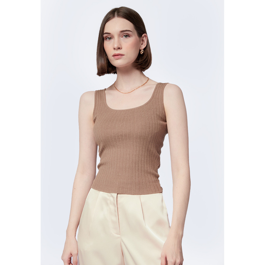 Executive Scoop Neck Knit Tanktop Taupe