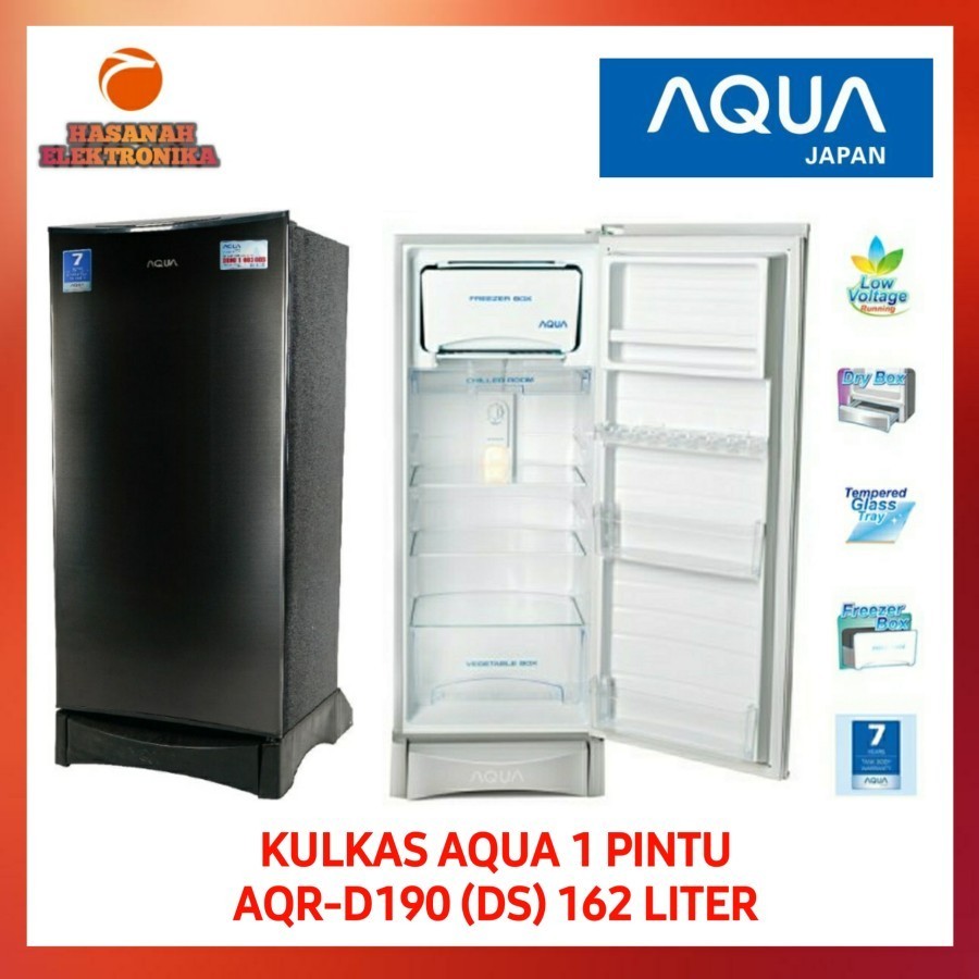 AQUA KULKAS 1 PINTU 162 LITER AQR-D190 (DS) BLACK/SILVER