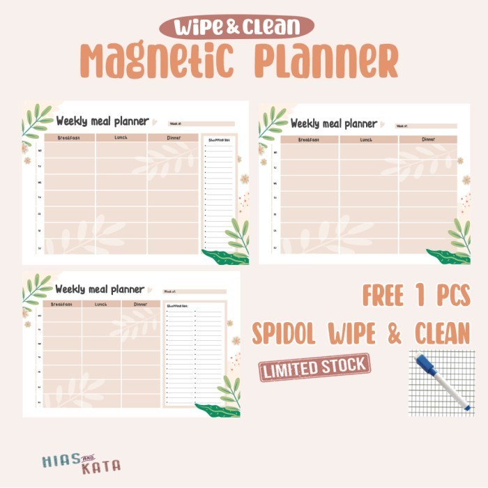 

BARANG TERLARIS magnetic meal planner magnet kulkas tempel weekly planner size 20x30