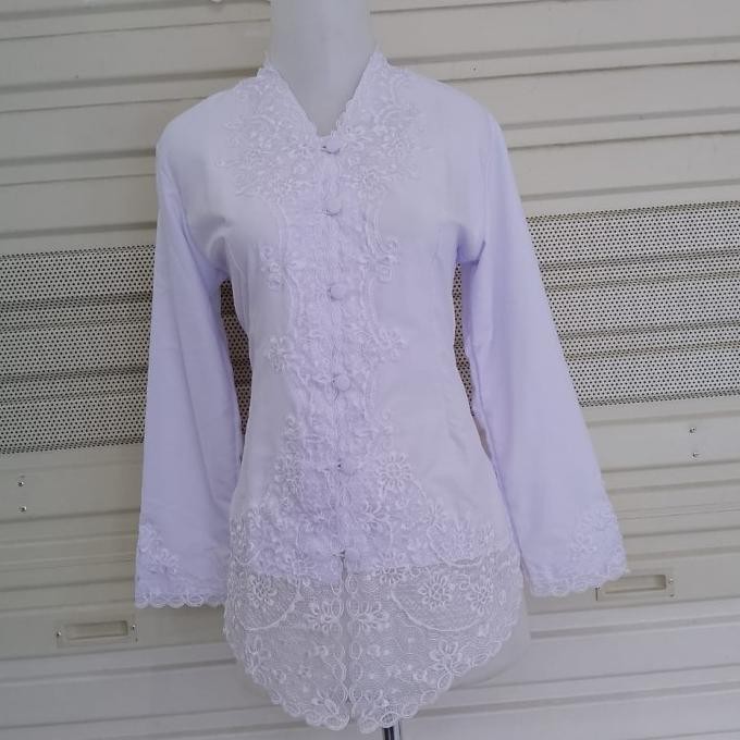 Kebaya Encim Modern Lengan Panjang Warna Putih Bersih Polos  Original