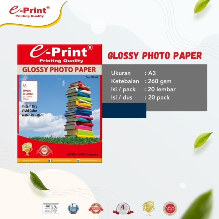 

Terlaris Kertas Foto E-Print Glossy A3 260 Gsm Promo Terbaru