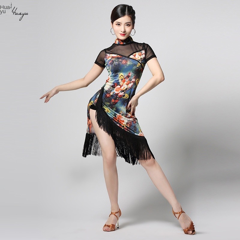 Rok Dansa Latin Gaun Dansa Profesional Wanita Dewasa Baru Gaun Pertunjukan Kompetisi Cha Gaun Rumbai
